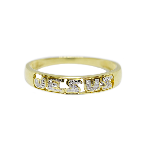 Anel Jesus em Zirc�nia em Ouro 18 Kilates � 25435